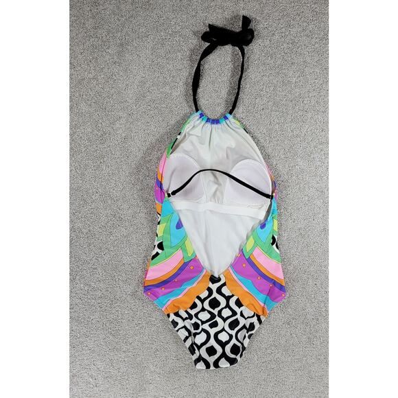 Trina Turk Balboa One Piece Womens Multicolor Tie Neck Swim Bandeau - Picture 3 of 12